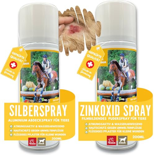 Silberspray + Zinkspray für Tiere I Wundspray zum Wundschutz Hund Pferd Haustier I Silber Spray Wundheilung I Zink Spray Wunddesinfektion I Sprühpflaster I Mittel gegen Juckreiz Wundversorgung 2x200ml