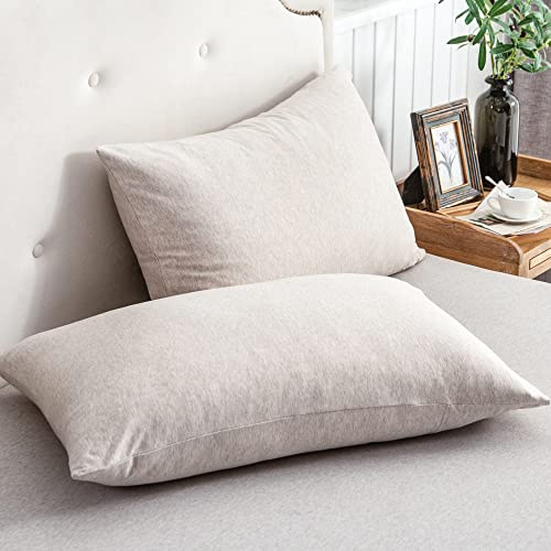 PURE ERA Jersey Knit Pillowcases 100% T-Shirt Cotton Super Soft Comfy Breathable, Set of 2, King 20 x 36, Heathered Beige