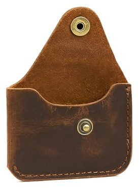The Antiq Brown Leather Card Holder Minimalist Wallet Handmade - Slim Credit Card Case with Button Closure - Compact Leather Card Case Holds Up to 4 Cards - Front Pocket Wallet Dust Brown 4x3 inches