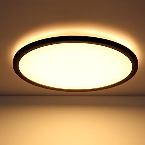 INNOVATE LED Deckenleuchte Dimmbar mit Hintergrundbeleuchtung - IP44 dimmbar Deckenlampe Flach - Deckenleuchte für Badezimmer, Wohnzimmer, Schlafzimmer, Balkon, Küche | LED Lampe Schwarz, 18W Ø30cm
