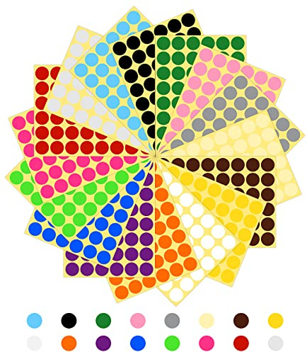 Vicloon Självhäftande etiketter, färg, 768 stycken, självhäftande, runda, 16 blad, 25 mm, kodningsetiketter, självhäftande, för skolkalender, kontor, kort, hantverk, konst (16 färger)