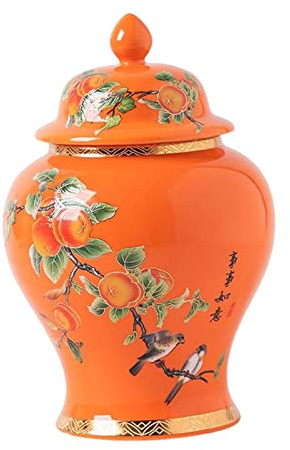 Milageto Pot de Gingembre en céramique créatif de Style Chinois Ancien décoratif Vase à Fleur en céramique décor à la Maison Bocal de Stockage des Aliments, Orange