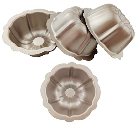 LoveDeal 4 Inch Nonstick Mini Fluted Cake Pan, Set of 4 for Baking, Carbon Steel Fluted Cake Pans, Metal Round Pumpkin Shaped Baking Mould for Cupcake, Muffin, Brownie, Pudding - Gold