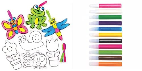 Baker Ross In The Garden Suncatchers (Pack of 10)(AT872) and Suncatcher Paint Pens Bumper Pack (Pack of 12)(AT943)