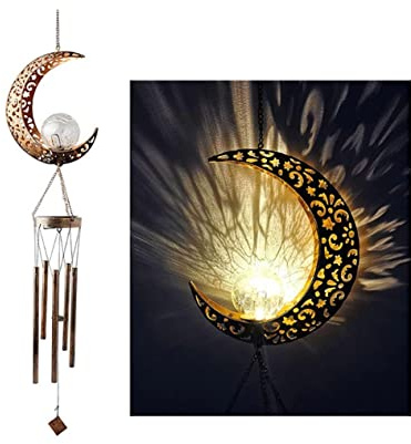 LOSTIS Windchime Wind Chimes Solar Wind Chimes For Outside,LED Moon Light Wind Chimes Crackle Glass Ball For Yard Windchimes Wind Chime