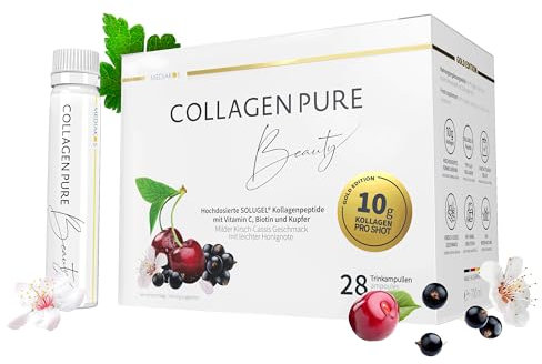 COLLAGEN PURE Beauty | Hochdosiert mit 10g | 4x mehr Kollagen als die Nummer 1 | Vitamin C | Biotin | Kupfer | Honig & Stevia | Glow Effekt | Schönheit von Innen (28 Stück)
