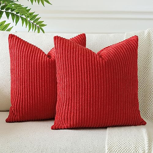 JOTOM 2er Set Cord Kissenbezüge Kissenhülle Dekorative Zierkissen Sofakissen Couchkissen Dekokissen Kissenbezug Deko Kissenhülle für Sofa Wohnzimmer 45x45cm Rot