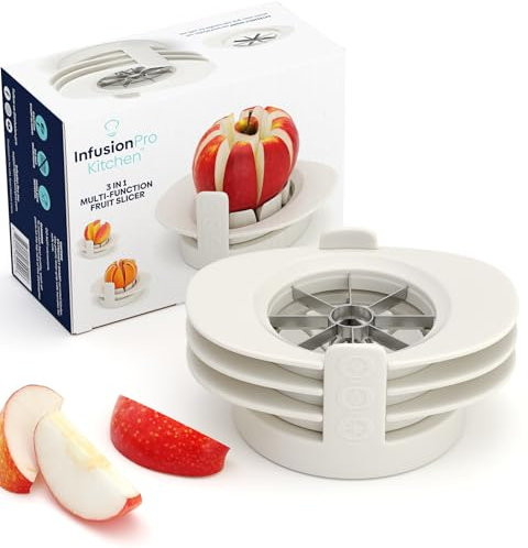Fruit Slicer Divider, Infusion Pro 3 in 1 Apple Corer Slicer, Citrus Slicer, Mango Cutter Corer, Tomato Wedges Stainless Steel Heavy Duty Fruit & Vegetable Cutter with Base
