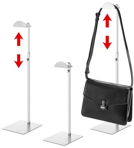 Hacaroa 3 Stück Geldbörsenständer aus Edelstahl, verstellbare Höhe, Metall-Handtaschenhalter, Einzeltasche, Schmuckständer für Zuhause, Boutique-Geschäft, silberfarben