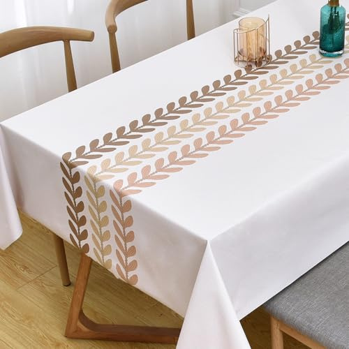 Plenmor Nappe rectangulaire en PVC facile à nettoyer - En plastique imperméable - Pour fête de pique-nique en plein air - Motif feuilles 2 - 137 x 215 cm