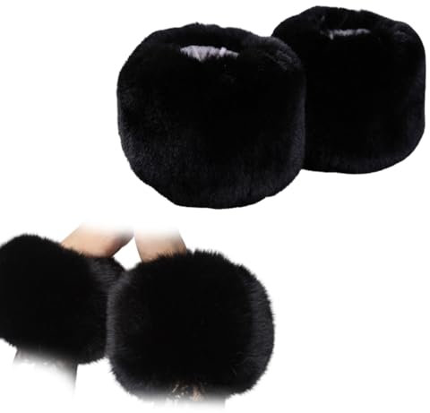 MenYiYDS - 2 Pcs Damen-Pulswärmer, Fell-Armstulpen, Kunstfell-Manschetten, Handschuhe, Winter-Pulswärmer, Pullover, Weste, Damenjacke, Schwarz