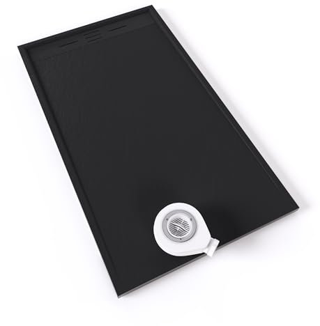 Moments of Glass Piatto doccia SMC Hiemal 160 x 90 cm, nero RAL 7021 – antisdrucciolo, texture lavagna, antibatterico, resistente agli agenti chimici, con valvola e griglia