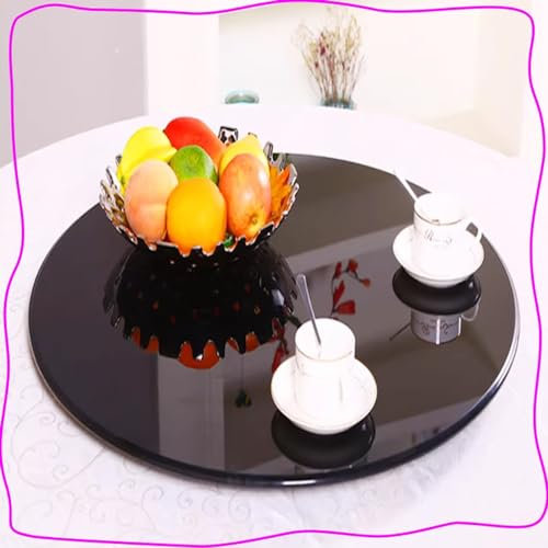 GLFNB Plateau tournant de Table de 40 Pouces, Grand Plateau Rond en Verre trempé, Plaque de Service Noire rotative pour Restaurant/Cuisine, Pas Facile à Vider (Couleur : Noir, Taille : 50 cm)