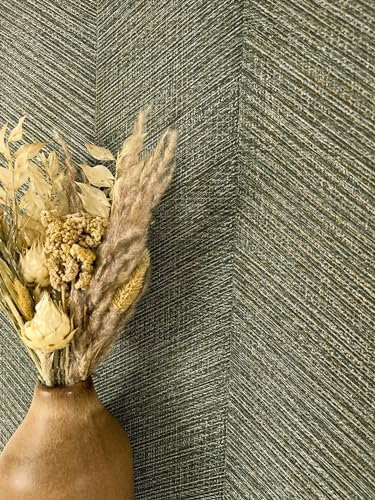 NEWROOM carta da parati Verdi Strisce Tessuto non Tessuto - Striscia Grigio Verde-grigio Linea Tessile Moderna