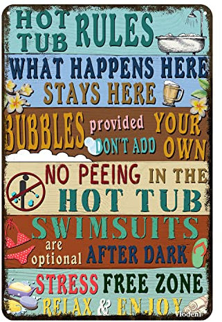 Metal Sign Hot Tub Rules Tin Sign Vintage Bar Home Bathroom Pool and Patio Decor Wall Decoration Tin Sign 12x17 Inches