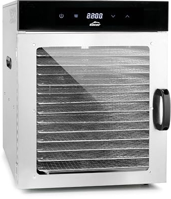 Lacor - 69524 - Dörrautomat für trockene Lebensmittel, 14 Tabletts mit großem Fassungsvermögen, transparente Glastür, leiser Lüfter, Überhitzungsschutz, professioneller Einsatz, Edelstahl, 1000W