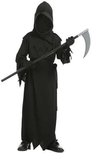 TRACYCY Mietitore Costume Bambino Cosplay Horror Ghost Hellraiser Falce Mietitrice Set con Accessori per Halloween Carnevale Compleanno Festa Costume, 5-14 Anni
