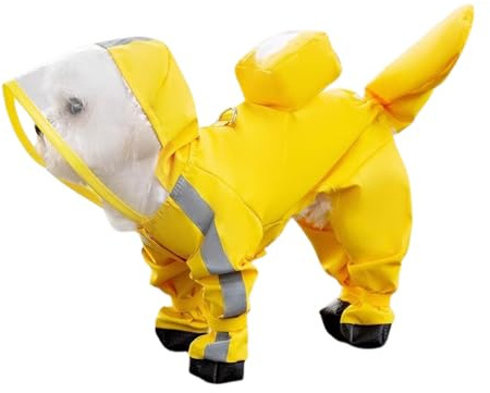 BT Bear Regenmantel für kleine Hunde mit Regenschuhen, vollständige Abdeckung, wasserdicht mit Rucksack, reflektierender Hunde-Regenmantel, Regenstiefel für Welpen, kleine Hunde, Größe M, Gelb