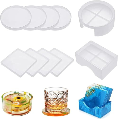 Lot de 10 Moule resine epoxy,moule silicone resine epoxy | Moule pour resine epoxymoules en résine époxy avec support rond et carré,Pour loisirs créatifs en cristal