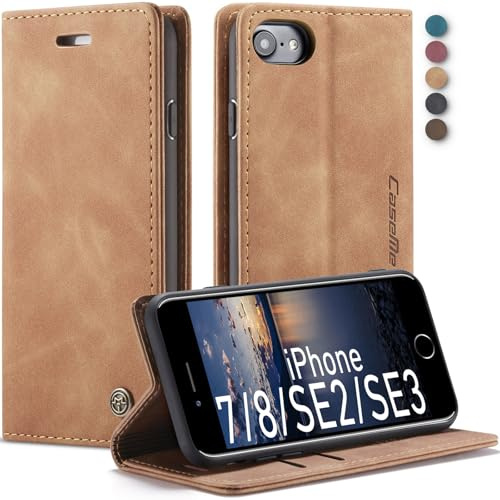 Lxisxcna für iPhone SE 2022/SE 2020/8 Hülle,Magnet Leder Klapphülle,Braun | Retro PU Leder,Kartenfach, Standfunktion, Schutzhülle, Flip Case, Handyhülle