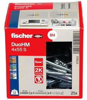 FISCHER DuoHM 4 x 55 mm S PH TX Linsenschraube für GK-Platten, 25 Stück