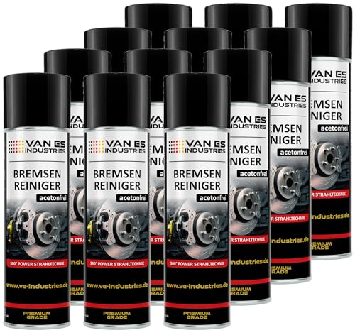 VE-INDUSTRIES Bremsenreiniger 12x 500ml | 360° Power-Strahltechnik | Teilereiniger | Entfetter | Sprühdose | Acetonfrei Spraydose