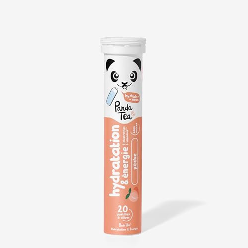 Panda Tea - Hydratation & Énergie - Pêche - 20 Pastilles sans sucre - Electrolyte Ultra Hydratation - Idéale pour le Sport et le Quotidien