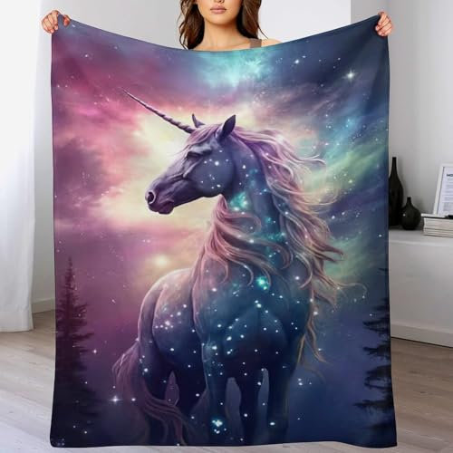 AAPZY Flannel Fleece Decke Mit 3D-Pferd Muster, Leichte, Superweiche, Gemütliche Plüsch-Bettdecke/Sofadecke Vier Jahreszeiten Wohndecke （140×180cm）