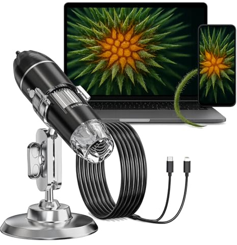 Microscopio digitale 1600X. Microscopio elettronico USB 3 in 1. Lente d'ingrandimento digitale portatile compatibile con PC, Android e tablet. Ideale per l'osservazione biologica, l'ispezione