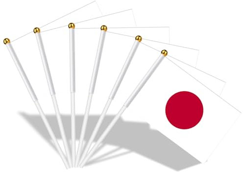 AhfuLife Bandera de Mano Japón, 15 Piezas Bandera Japón Pequeña con 30cm Palo para Decoraciones de la Copa Europea, Eventos Deportivos, Celebración, Desfile, Día Nacional, Fiesta