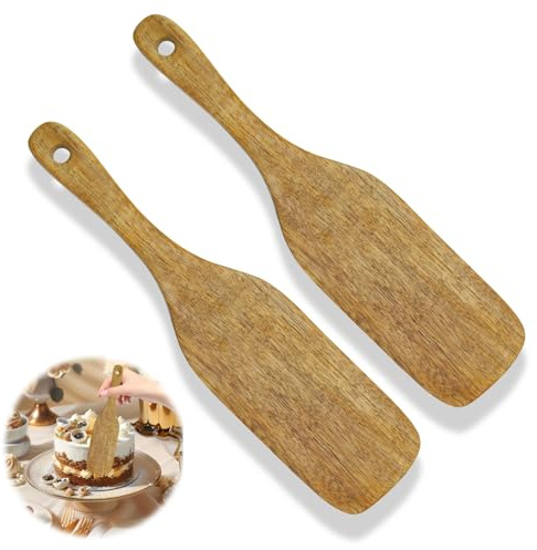 2 Pcs Sourdough Spatula Spurtle Wooden Kitchen Cooking Tools Teak Mixing Spoon Stirring Stick, Cooking Utensils Flat Spurtles Scraper Jar Bottom Dough Whisk, Bread Spatula for NonStick Cookware