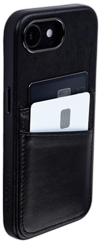 Dockem Hülle aus Echtem Leder für iPhone 17e, iPhone 16e mit Kartenfächern, Aufgenähtes Portemonnaie mit 2 Kreditkartenfächern (Schwarz, M2GL)