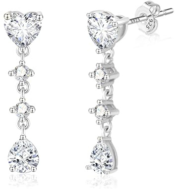 ALEXCRAFT Orecchini Pendenti con Zirconi per Donna Argento 925 Post, Orecchino Pendenti Cuore con Cristallo da Banchetto, Elegante, Brillanti, Leggero, AAA+ Strass, Pendenti Goccia Regalo di Gioielli