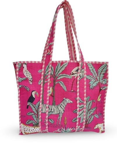 LKGSM RUGS Cotton Tiger Block Print Tote Bag, Indian Handmade Shopping Shoulder Bag, Unisex Market Daily Use, Dn6, Standard