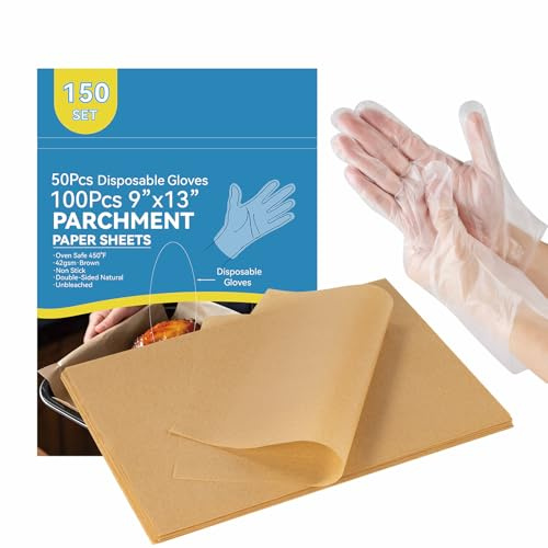 150 Pcs Unbleached Parchment Paper Sheets for Baking, 9x13 In Non-Stick Precut for Oven, Grilling, Air Fryer, Steaming, Production for Bread, Cakes, Cookies