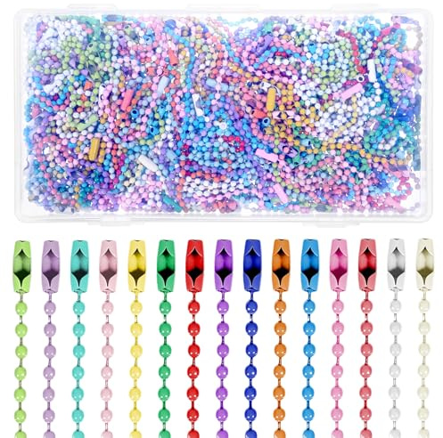 Yuomeaz 220 Stück Kugelkette, 120 mm farbig Edelstahl Perlen Rollenkette mit Verbindungsstück, Gliederkette für Dog Tag Kette, Halskette, Schlüsselanhänger, DIY-Schmuckherstellung