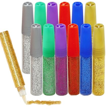 Caelura 12 Stück Glitzerstifte, Glitzerkleber für Kinder, Glitter Glue Original, Glitzer Basteln für Dekoration und kreatives Gestalten 6 Farben x 6ML