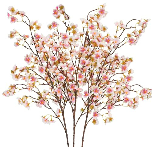 Techchii 3 Stück Kirschblüten Künstlich 110cm Künstliche Blumen Rosa Kirschblüten Deko Kirschblütenzweige Kunstblumen Wie Echt Blumendeko Lange Stiele für Hochzeit Party Tisch Vase Dekor