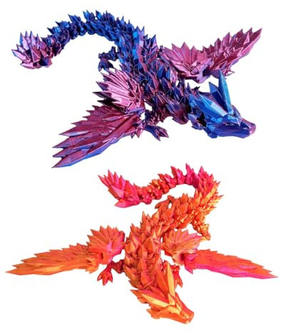 KGDUYC 2 pcs 3D Gedrucktes Drache, 22CM Drachen Spielzeug mit Augen,Geheimnisvolle Realistische Drachen Figuren, Ewegliche Gelenke Kristall Drachen Deko,Home Office Schreibtisch Dekoration Geschenke