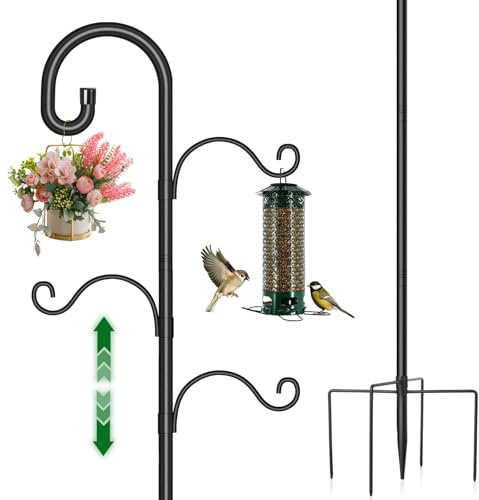 Vogelfutterstation zum Aufhängen, 195 cm freistehende Vogelfutterstangen, robuster Futterständer, Hirtenhaken für Gartenlichter Korbaufhänger, 1er-Pack