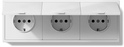 BSEEDLIFE Schuko Steckdose mit Wasserdichter Abdeckung, Unterputz EU-Standard Einbausteckdose, Wandsteckdose 16Amp mit PC Rahmen, 80 * 220mm inzelsteckdose mit Krallen, 3 Fach Weiß