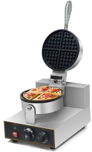 Piastra per waffle elettrica commerciale, macchina per waffle antiaderente da 1200 W con controllo della temperatura e del tempo, in acciaio inossidabile, piastra per waffle elettrica per cibo da ris