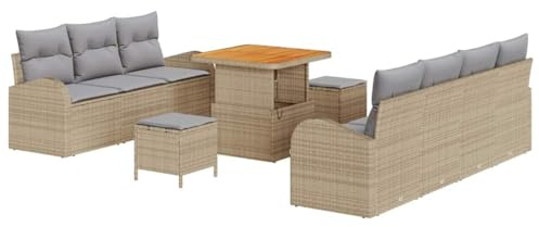 vidaXL Trädgårdsoffset med kudde 10 pcs Beige konstrotting, Trädgård och Terrass, Modern Utemöbel, Hållbar Poly Rattansoffa, Väderbeständig Uppsättning, Justerbart Bord