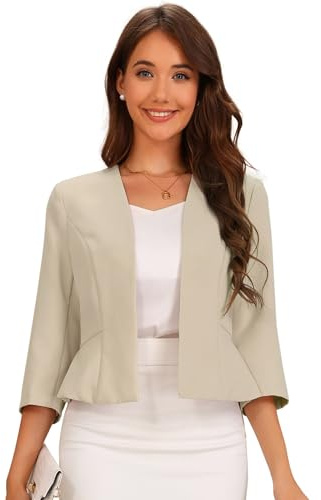 Allegra K Femme Blazer Court Col sans Revers Peplum Taille Haute