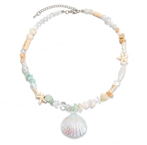 YIQPKUM Collier coquillage étoile mer perles main artisanal élégant pendentif animaux marins délicats bijoux femmes amies déclaration cadeaux (Blanc)
