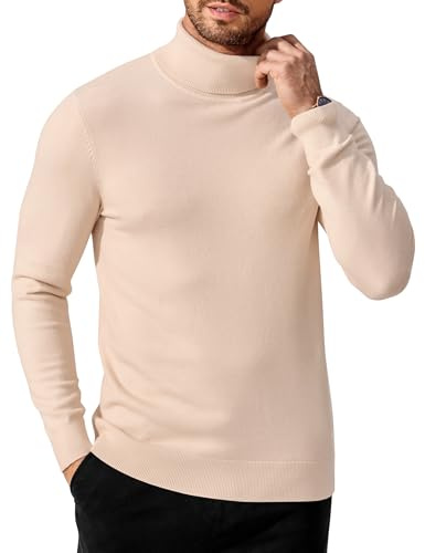 COOFANDY Maglione Collo Alto Uomo Pullover Maglia Casual vestibilità Regolare Inverno Beige M