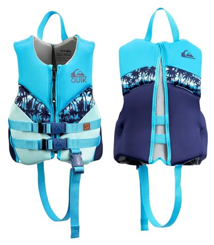 QUIKSILVER Kids Life Jacket for 33-55 lbs, USCG and Transport Canada Approved Type III PFD, Evoprene Life Vest with Safety Strap for Boating Kayaking Paddling Fishing Watersports