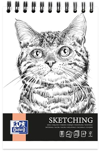 Oxford Artistic - Blocco da disegno formato A6, 80 fogli, con spirale, per sketchbook, 90 g/m², carta priva di acidi, quaderno da disegno con robusto cartone posteriore, per schizzi e schizzi