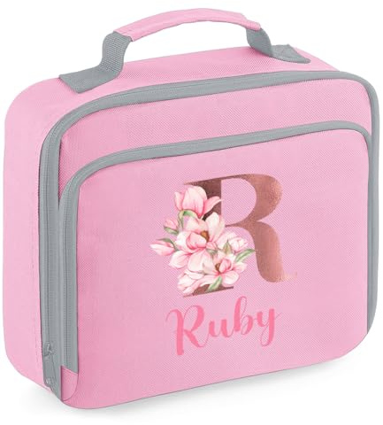 Personalised Lunch Bag for Girls Rose Gold Initial Lunch Box for Kids Custom Name Back to School Insulated Bag Durable & Stylish Back to School Lunch Box Pink