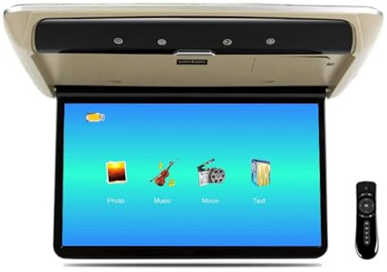 AYJYZHIAG Monitor da Tetto for Auto da 14 Pollici, TV, Schermo HD 1080P, Lettore MP5, Schermo IPS con Luce Ambientale a 16 Colori, USB, SD(Beige)